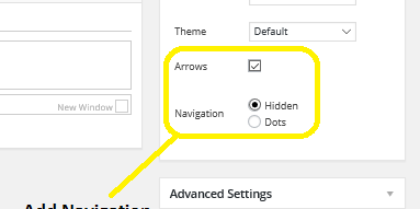 Meta slider menu navigation options highlighted