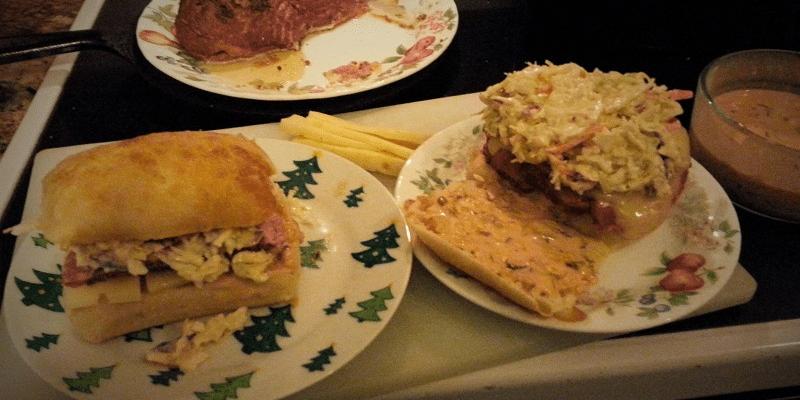 Mybusyretiredlife.com corned beef and Swiss cheese topped with coleslaw