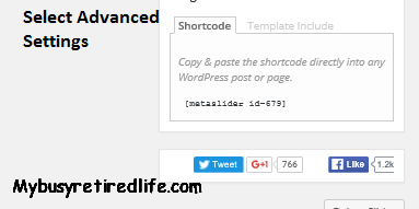Meta slider "Advanced Settings" button highlighted