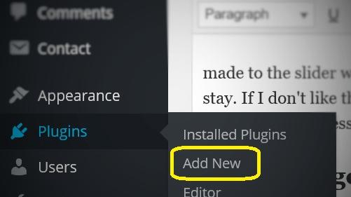 wordpress left hand menu with Plugins opened Add New highlighted