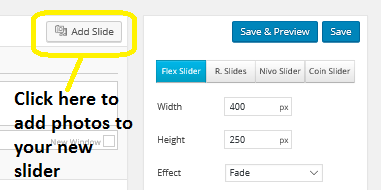 Meta slider "Add Slides" button highlighted