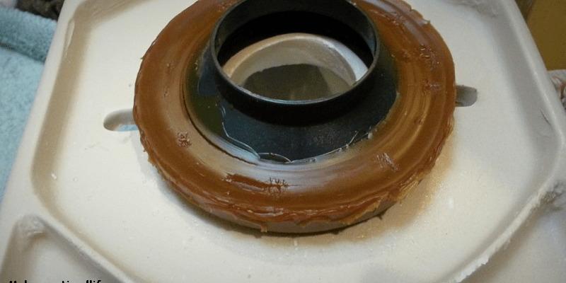 Mybusyretiredlife.com toilet replacement wax gasket stuck to bowl ready to be installed