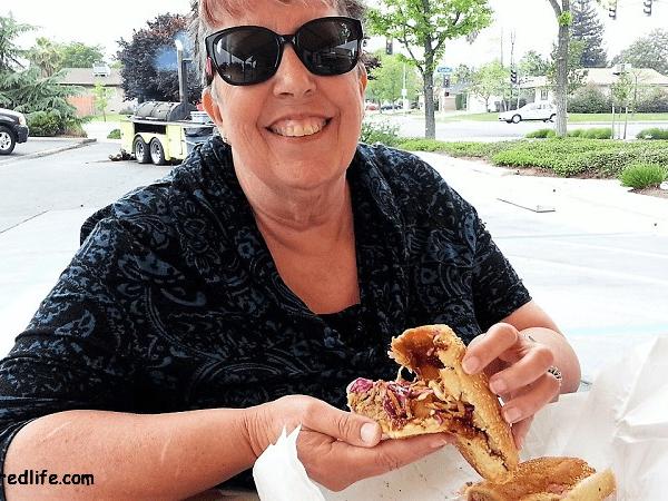 My Lunch in Fresno My wife and her pulled pork sandwich with coleslaw and BBQ sauce