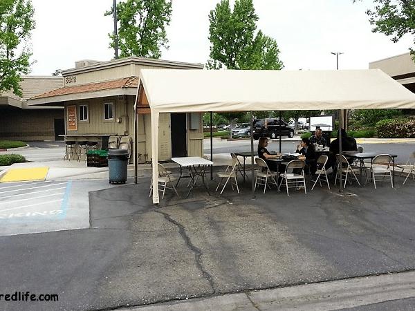 My lunch in Fresno Outdoor Canopy Covered eating area with tables and chairs