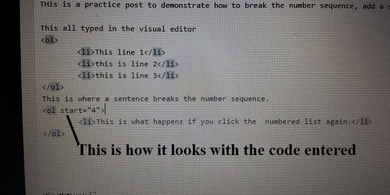 breaking numbered list in WordPress Finished  code 