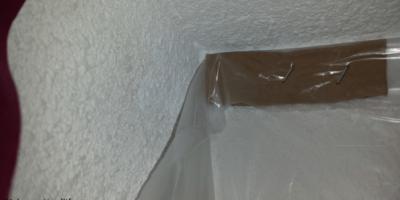 prepping for drywall texturing Finished product, ready to work on the ceiling