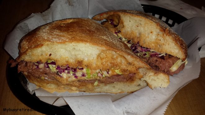 The Ravioli House Review Brisket pastrami sandwich on Chibatta bread