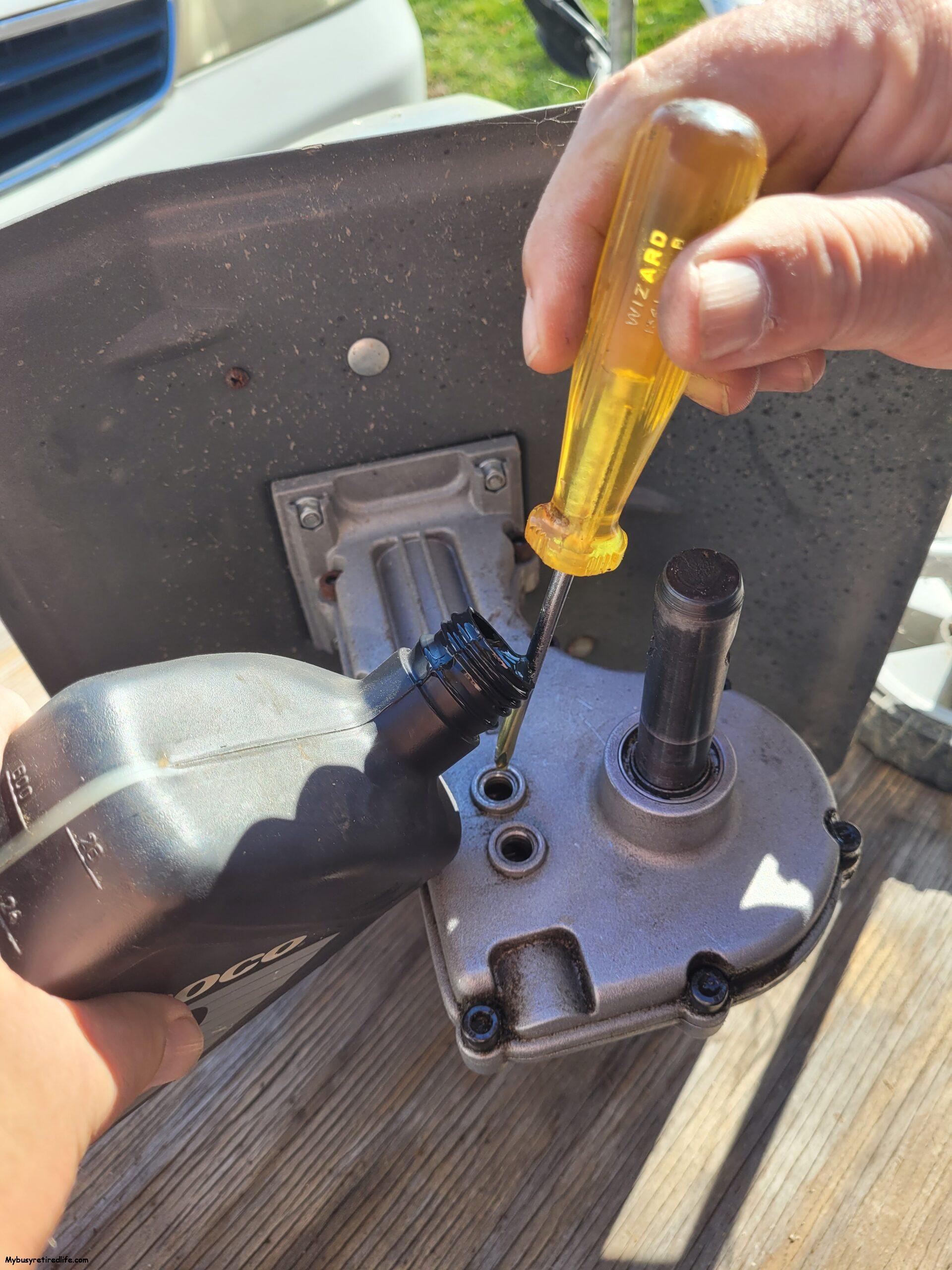 Adding Gear Oil to Gearbox with a screwdriver